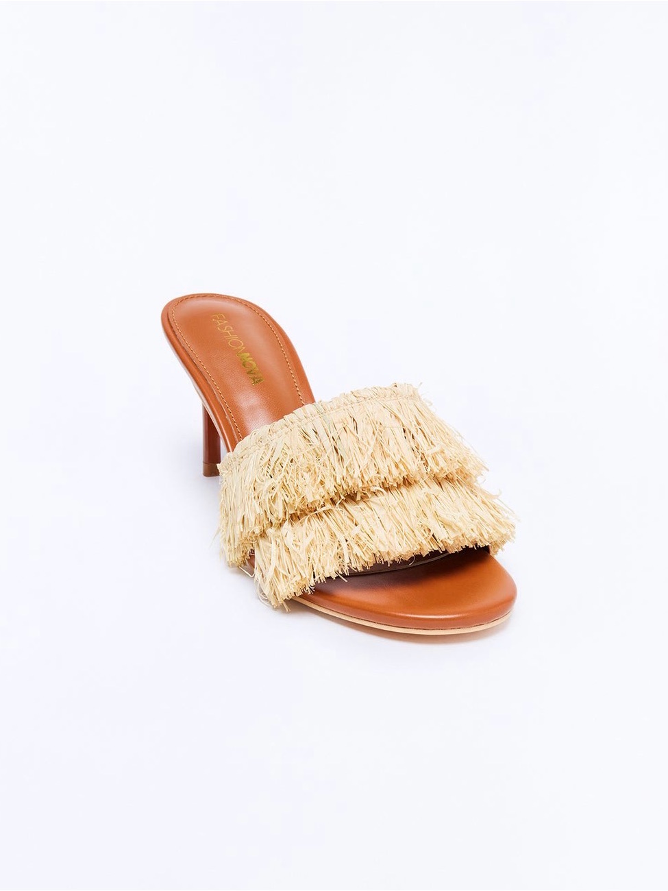 Fringe Raffia Slide Heel In Natural